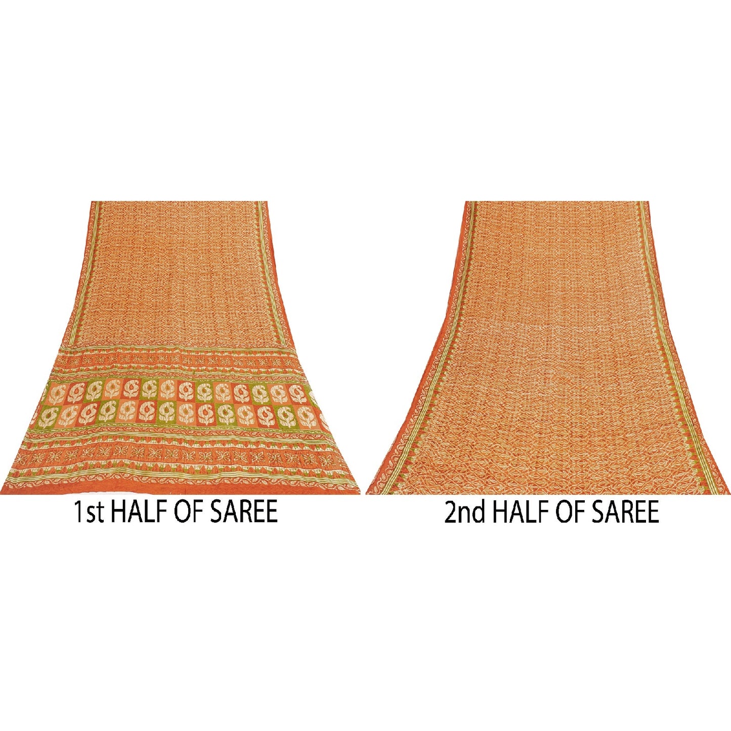 Sanskriti Vintage Sarees Saffron 100%Pure Cotton Floral Printed 5+YD Indian Sari