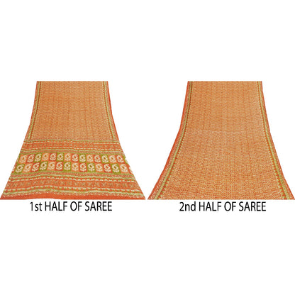 Sanskriti Vintage Sarees Saffron 100%Pure Cotton Floral Printed 5+YD Indian Sari