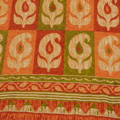 Sanskriti Vintage Sarees Saffron 100%Pure Cotton Floral Printed 5+YD Indian Sari