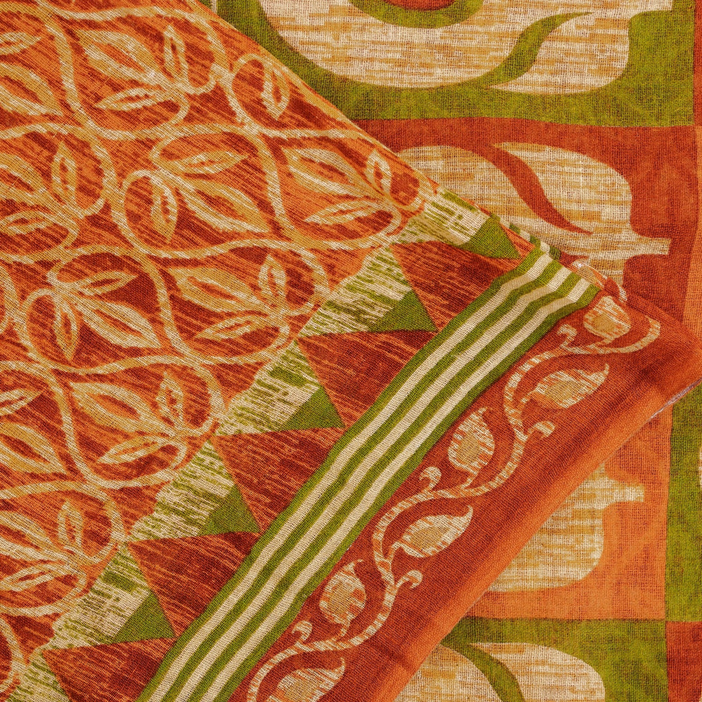 Sanskriti Vintage Sarees Saffron 100%Pure Cotton Floral Printed 5+YD Indian Sari