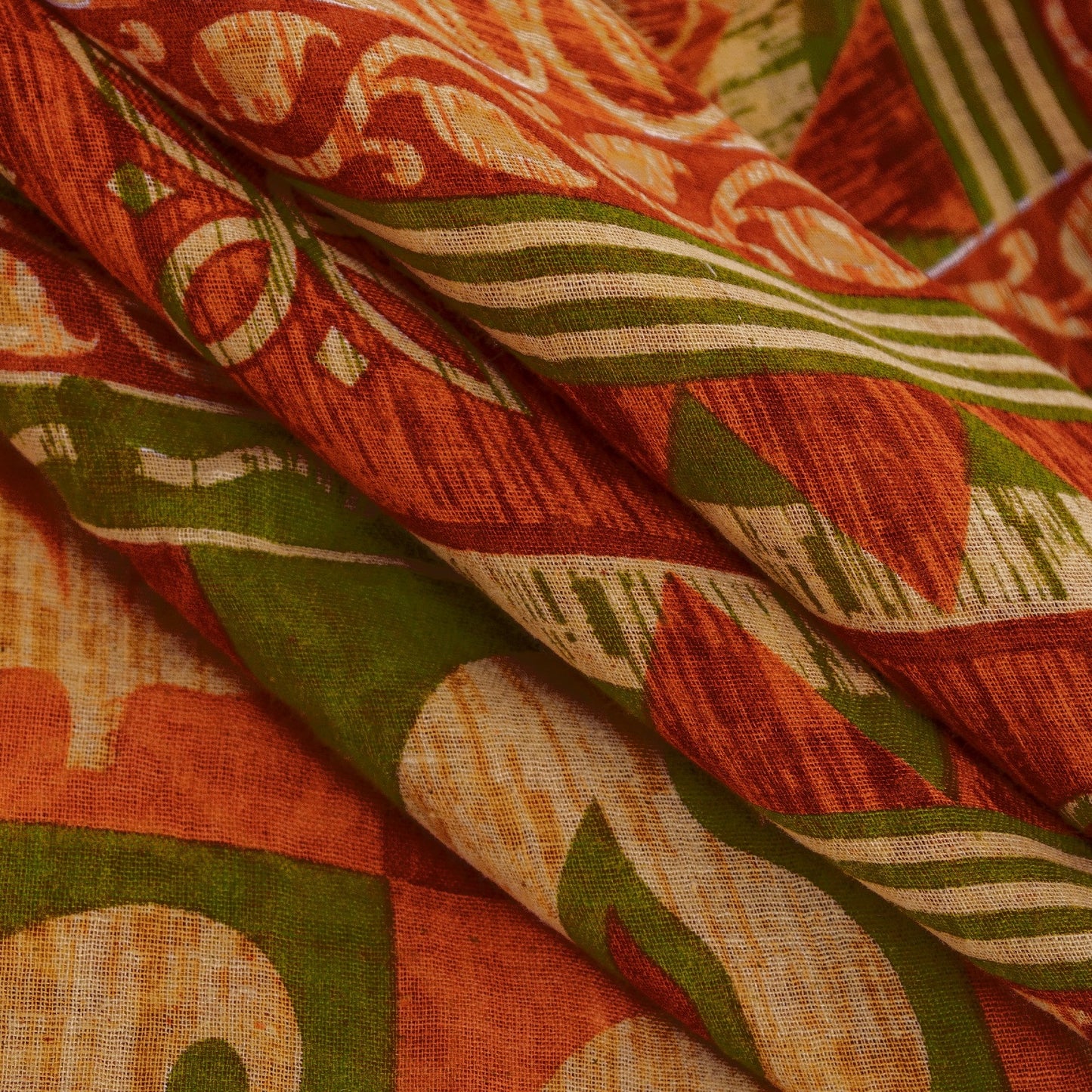 Sanskriti Vintage Sarees Saffron 100%Pure Cotton Floral Printed 5+YD Indian Sari