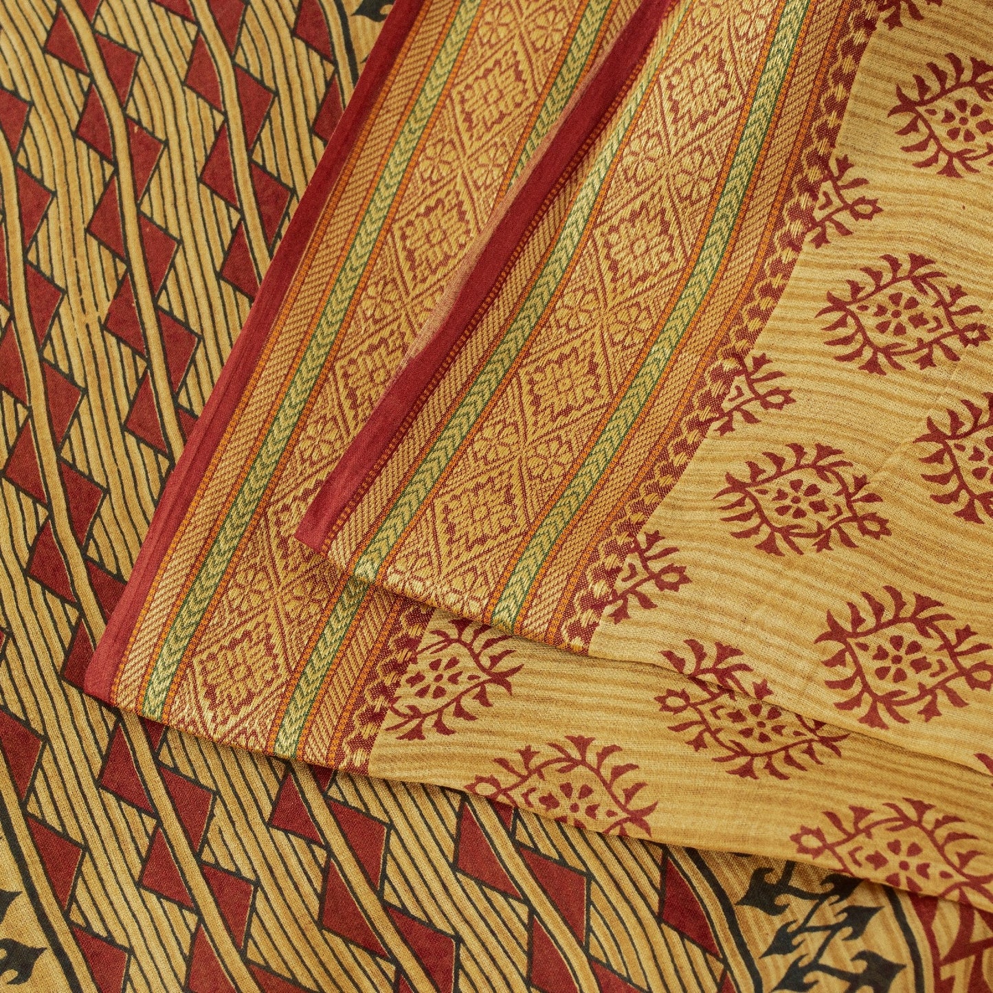 Sanskriti Vintage Yellow Sarees Pure Cotton Hand Block Printed Floral 5+YD Sari