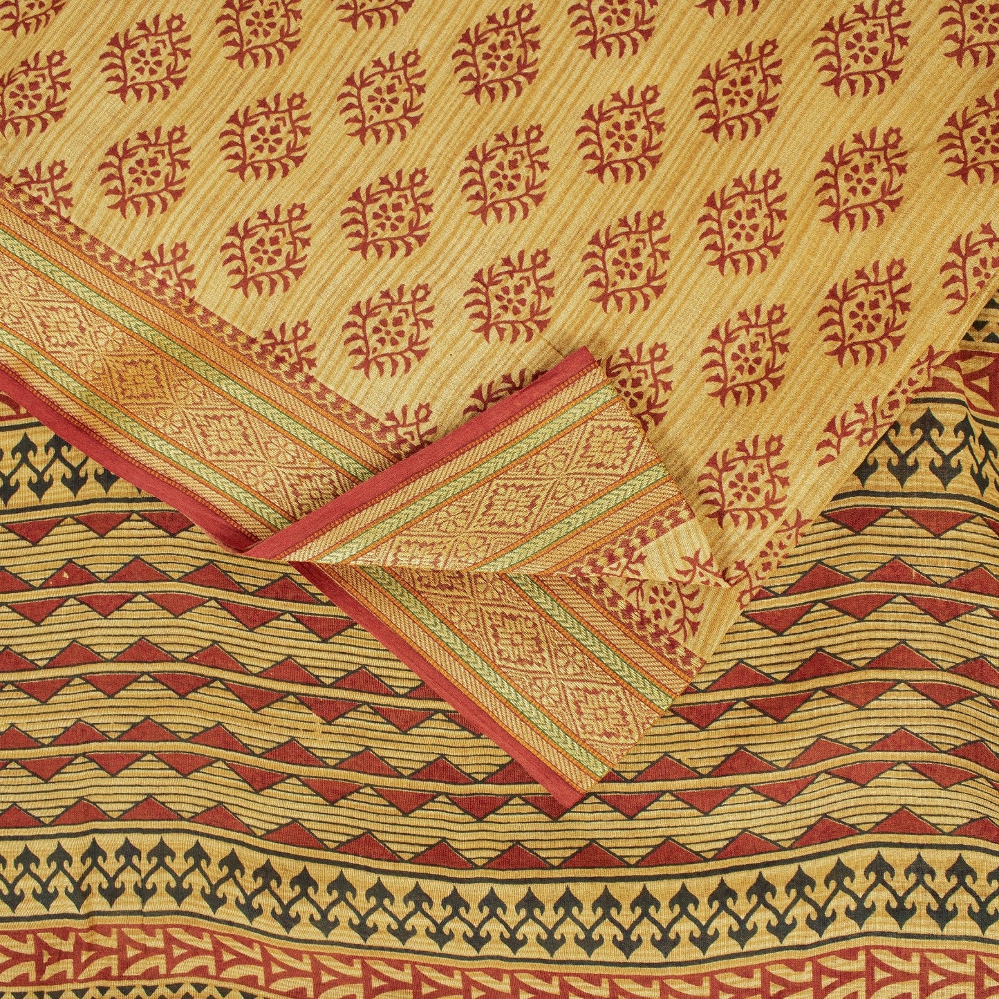 Sanskriti Vintage Yellow Sarees Pure Cotton Hand Block Printed Floral 5+YD Sari