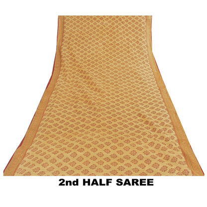 Sanskriti Vintage Yellow Sarees Pure Cotton Hand Block Printed Floral 5+YD Sari