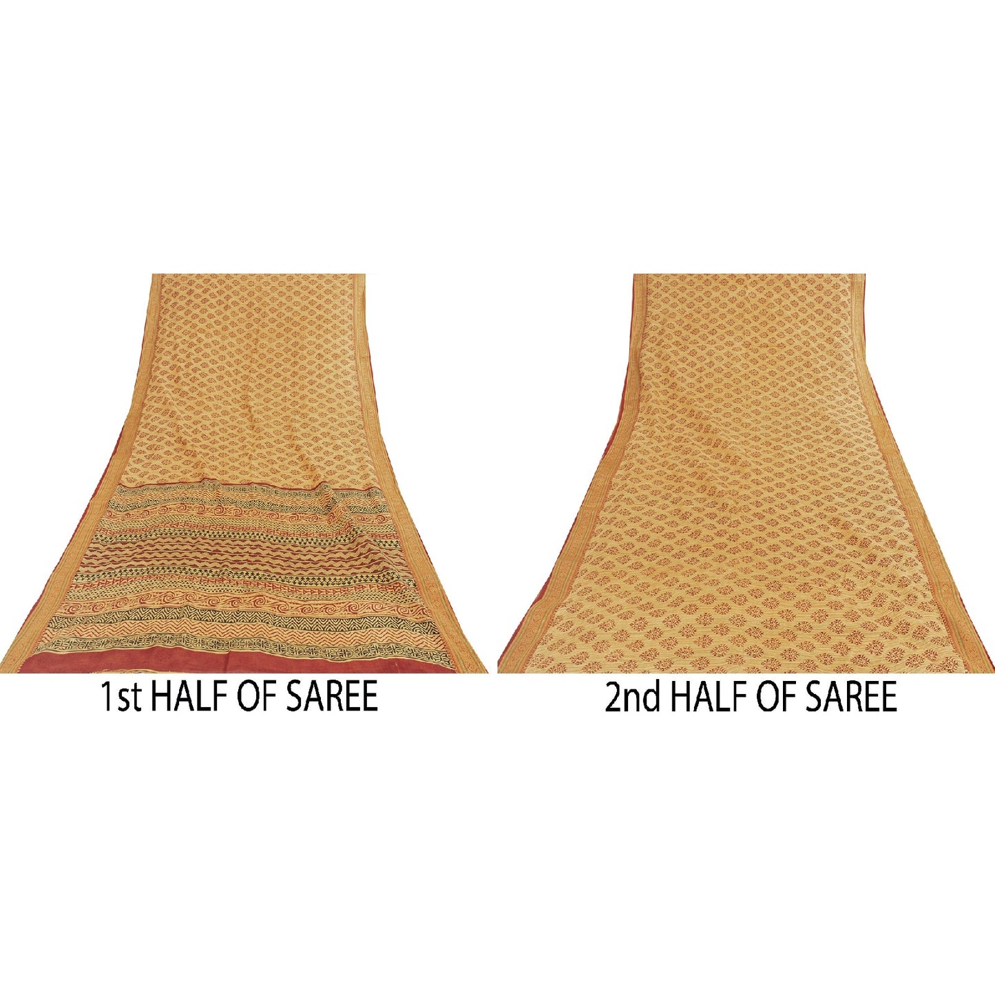 Sanskriti Vintage Yellow Sarees Pure Cotton Hand Block Printed Floral 5+YD Sari