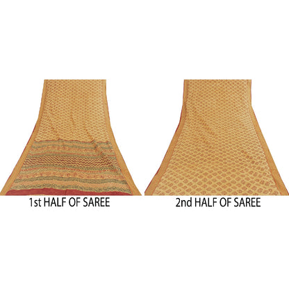 Sanskriti Vintage Yellow Sarees Pure Cotton Hand Block Printed Floral 5+YD Sari