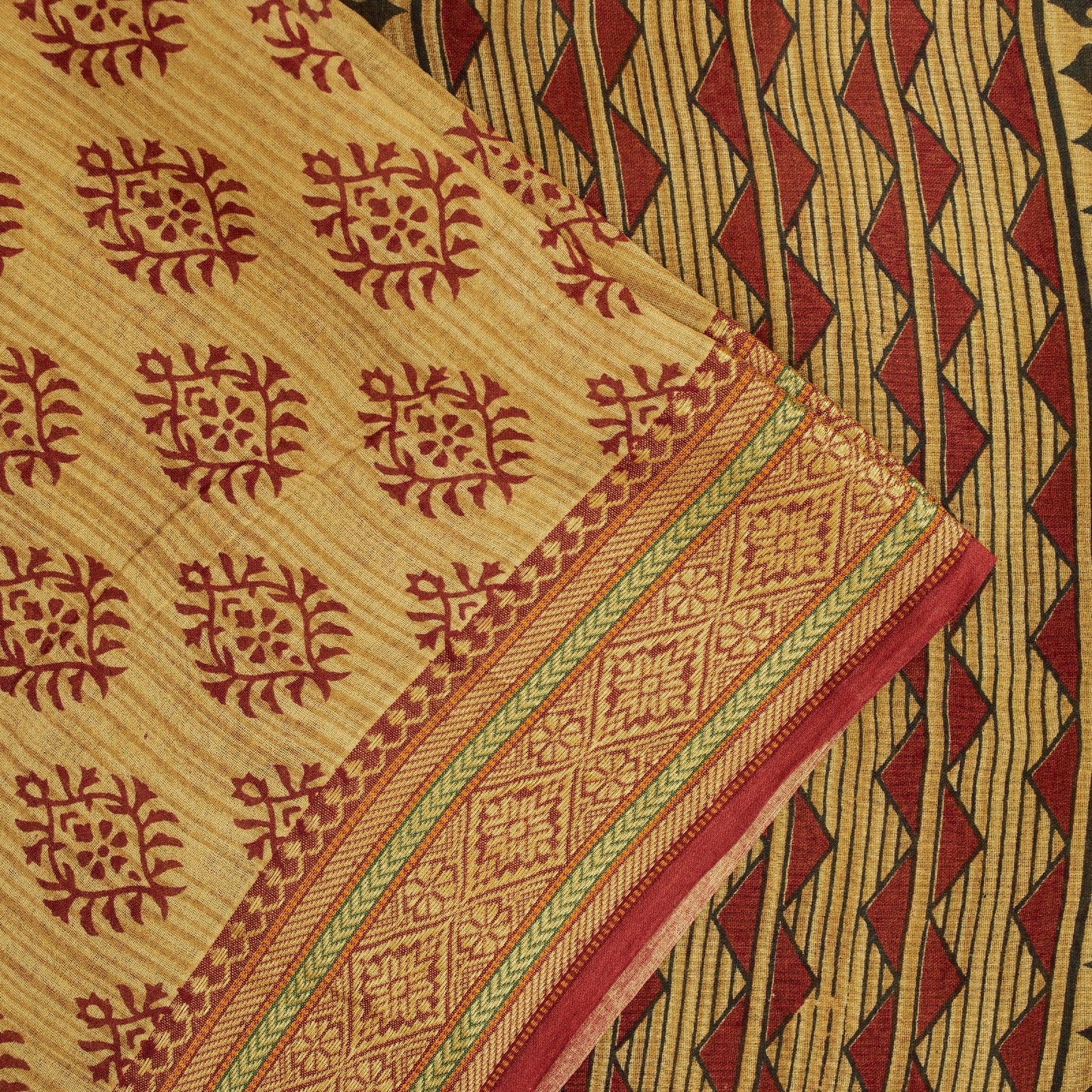 Sanskriti Vintage Yellow Sarees Pure Cotton Hand Block Printed Floral 5+YD Sari