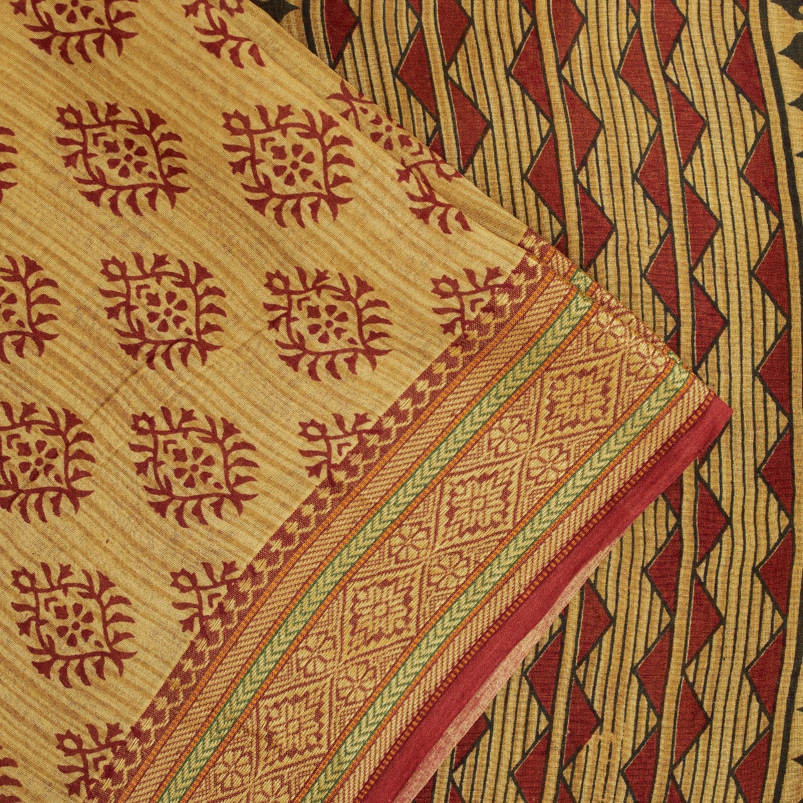 Sanskriti Vintage Yellow Sarees Pure Cotton Hand Block Printed Floral 5+YD Sari