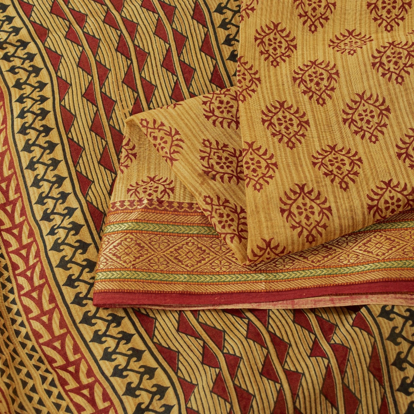 Sanskriti Vintage Yellow Sarees Pure Cotton Hand Block Printed Floral 5+YD Sari