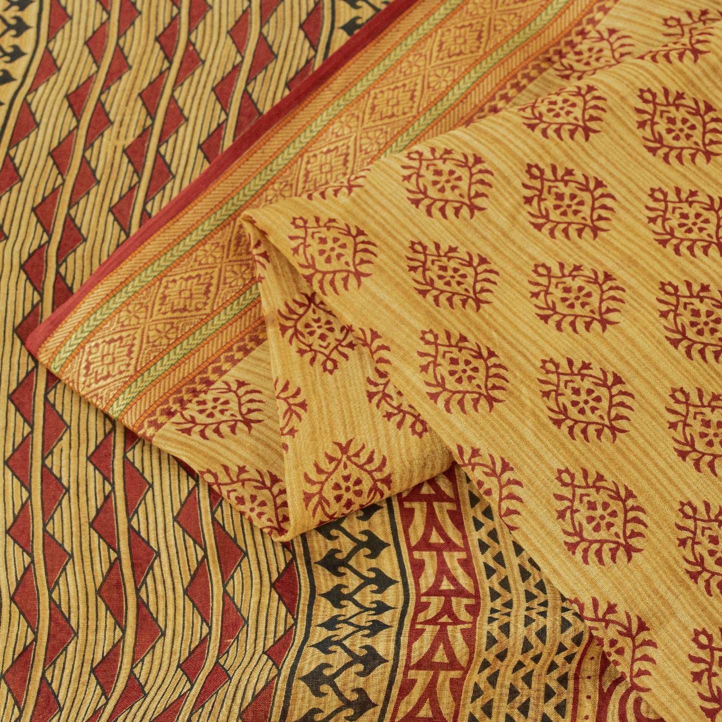 Sanskriti Vintage Yellow Sarees Pure Cotton Hand Block Printed Floral 5+YD Sari
