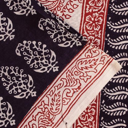 Sanskriti Vintage Sarees Brown 100%Pure Cotton Hand Block Print Floral 5+YD Sari