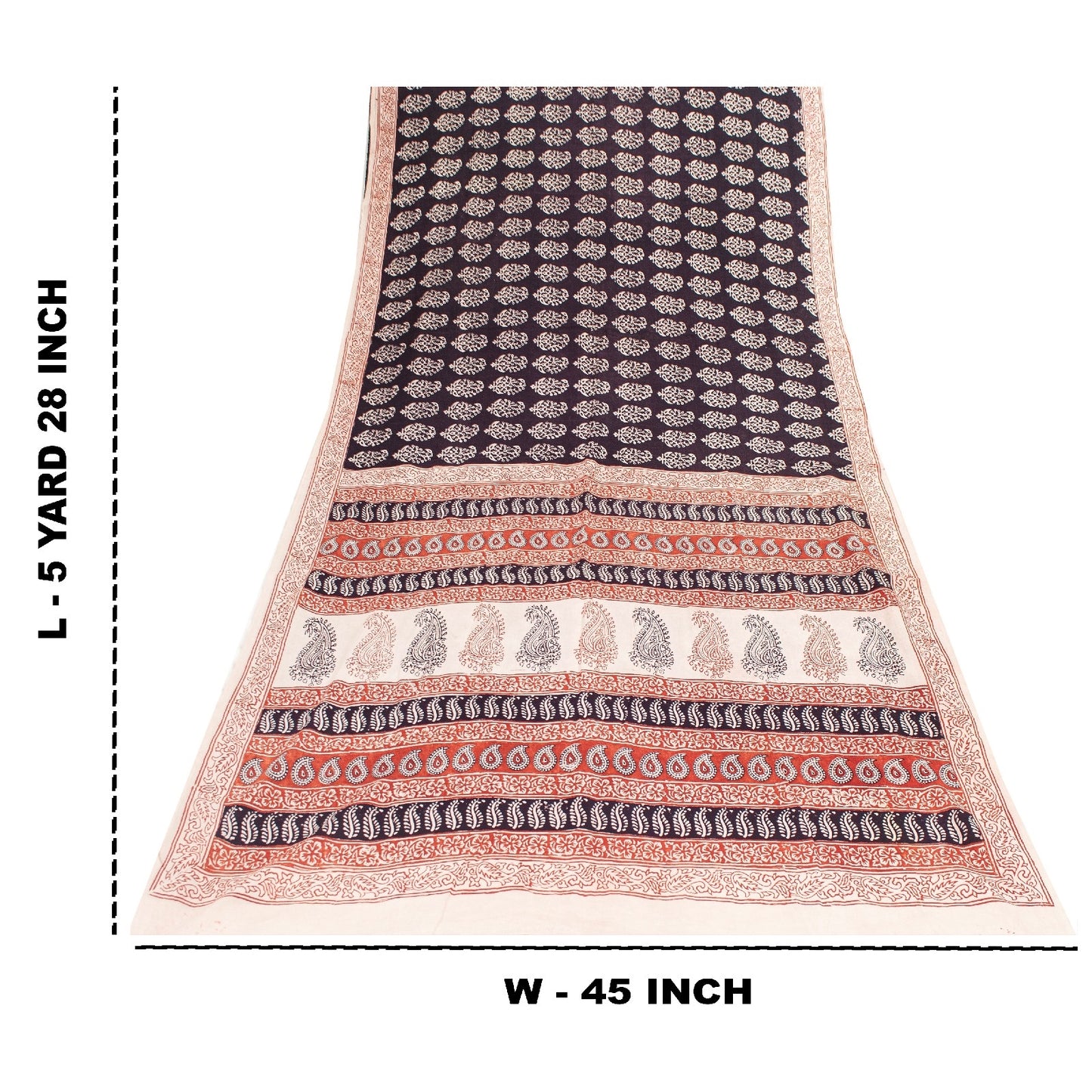 Sanskriti Vintage Sarees Brown 100%Pure Cotton Hand Block Print Floral 5+YD Sari