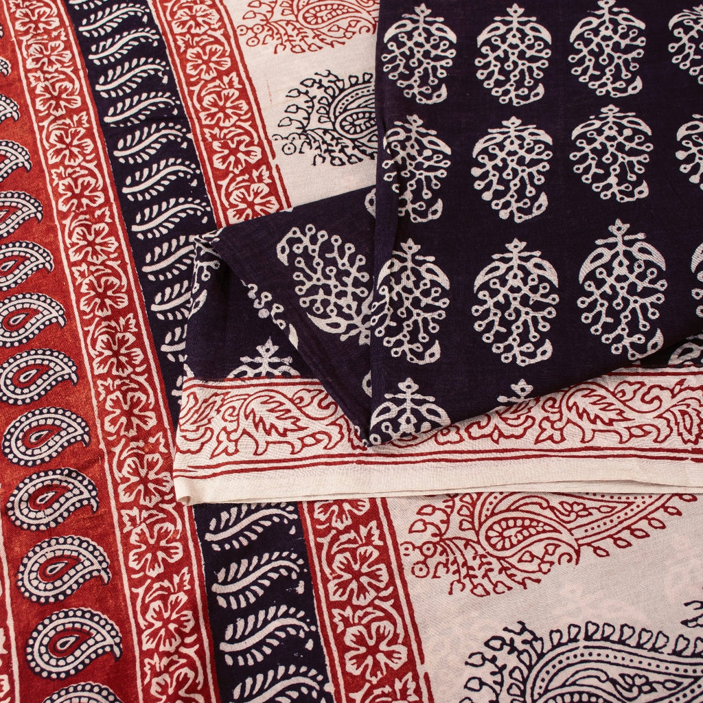 Sanskriti Vintage Sarees Brown 100%Pure Cotton Hand Block Print Floral 5+YD Sari