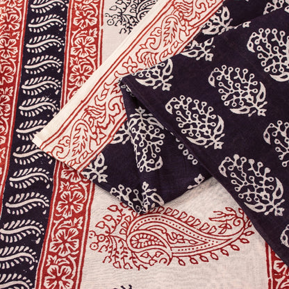 Sanskriti Vintage Sarees Brown 100%Pure Cotton Hand Block Print Floral 5+YD Sari