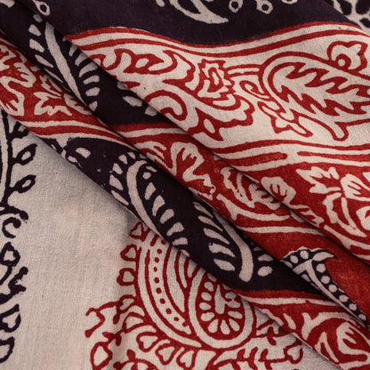 Sanskriti Vintage Sarees Brown 100%Pure Cotton Hand Block Print Floral 5+YD Sari