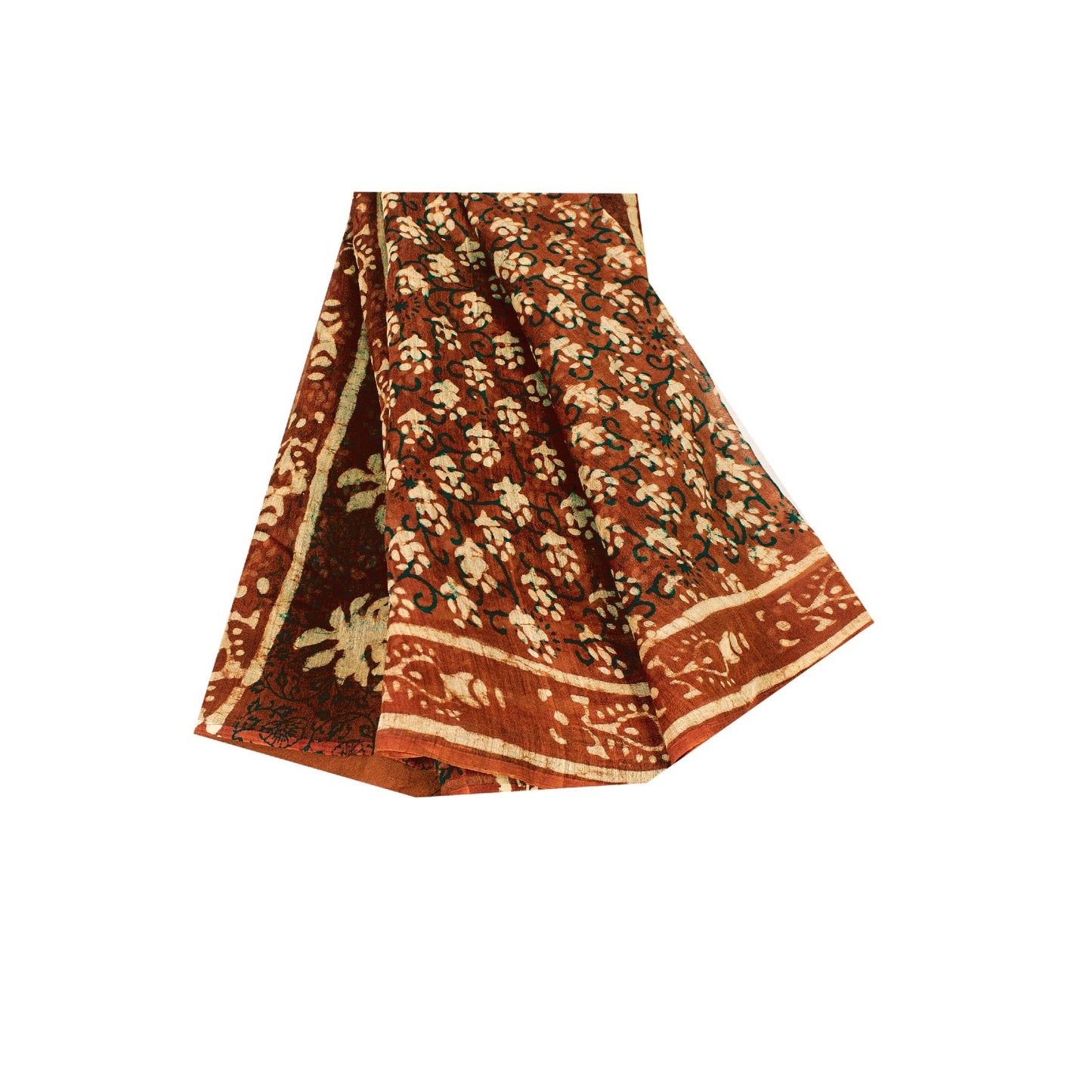 Sanskriti Vintage Sarees Brown 100%Pure Cotton Hand Block Print Floral 5+YD Sari