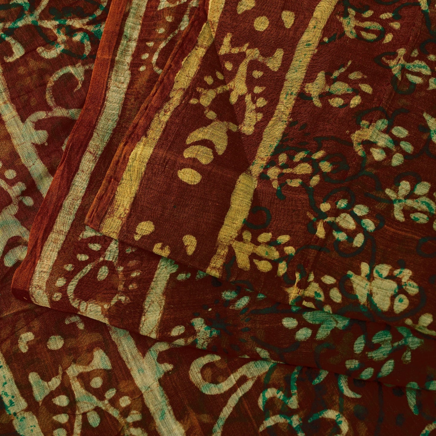 Sanskriti Vintage Sarees Brown 100%Pure Cotton Hand Block Print Floral 5+YD Sari