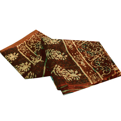 Sanskriti Vintage Sarees Brown 100%Pure Cotton Hand Block Print Floral 5+YD Sari