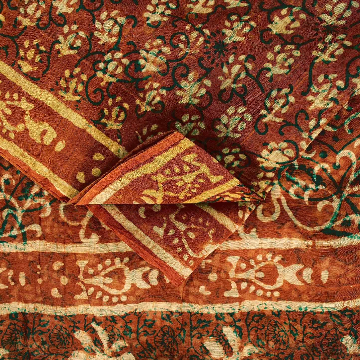 Sanskriti Vintage Sarees Brown 100%Pure Cotton Hand Block Print Floral 5+YD Sari