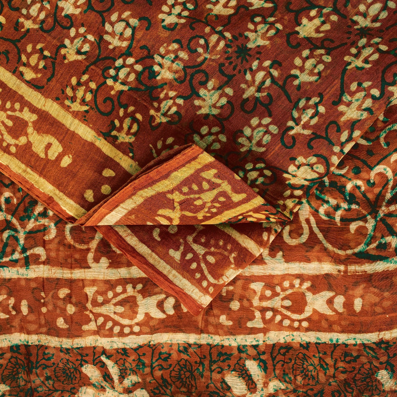 Sanskriti Vintage Sarees Brown 100%Pure Cotton Hand Block Print Floral 5+YD Sari