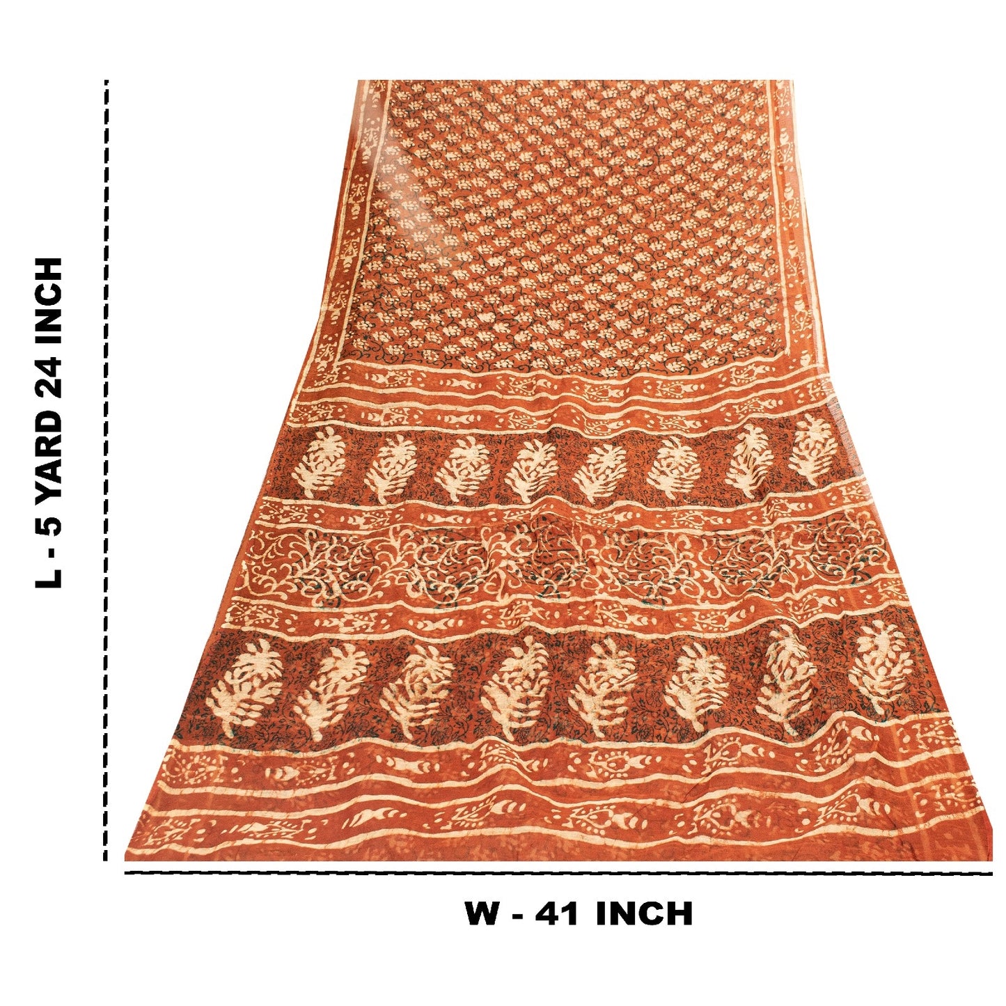 Sanskriti Vintage Sarees Brown 100%Pure Cotton Hand Block Print Floral 5+YD Sari