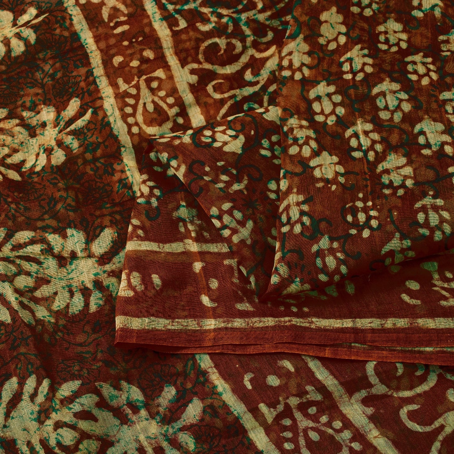 Sanskriti Vintage Sarees Brown 100%Pure Cotton Hand Block Print Floral 5+YD Sari
