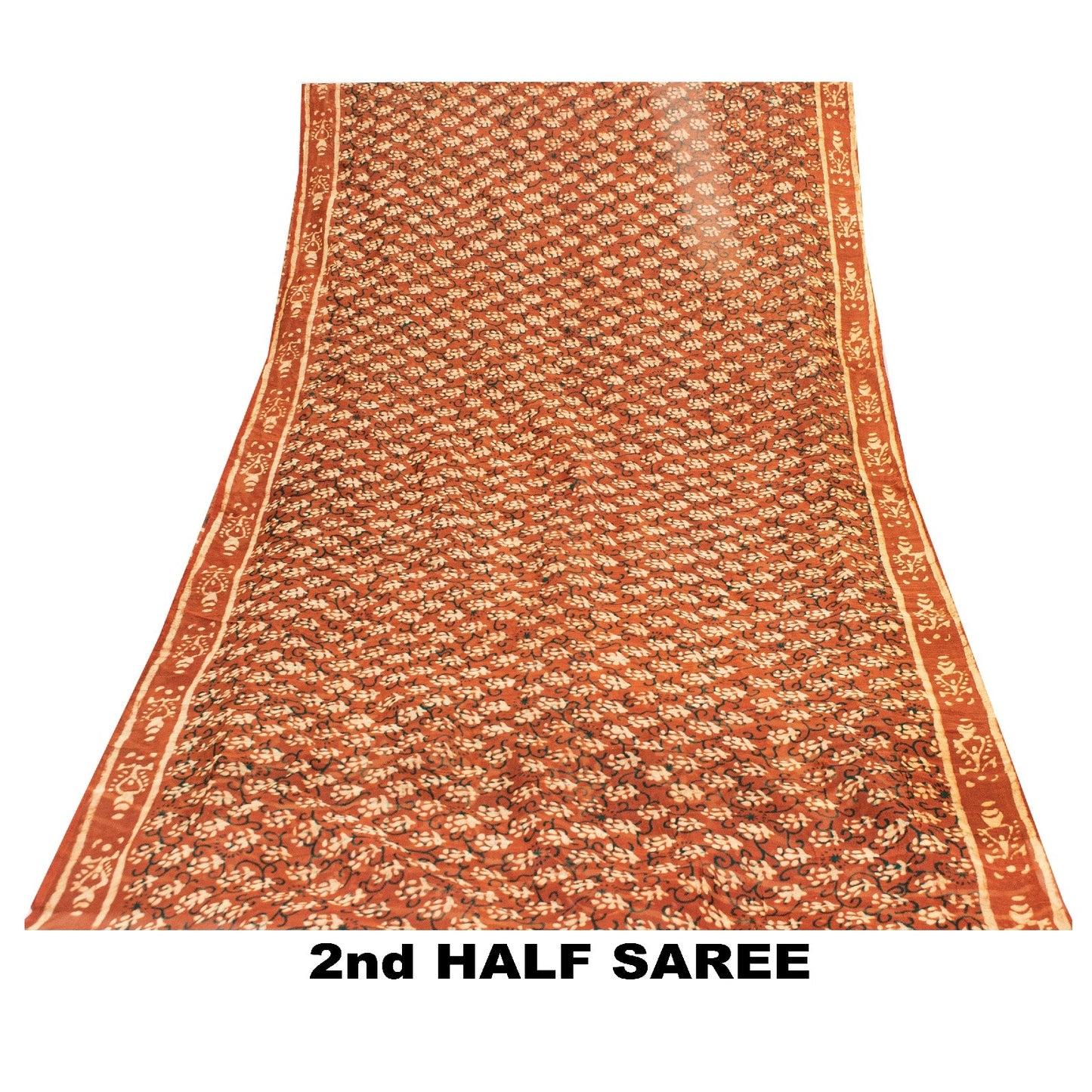 Sanskriti Vintage Sarees Brown 100%Pure Cotton Hand Block Print Floral 5+YD Sari