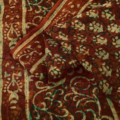 Sanskriti Vintage Sarees Brown 100%Pure Cotton Hand Block Print Floral 5+YD Sari