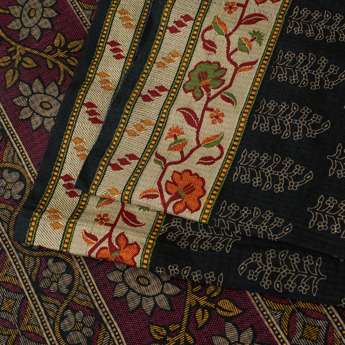 Sanskriti Vintage Sarees Black Pure Cotton Hand Block Print & Woven 5+YD Sari