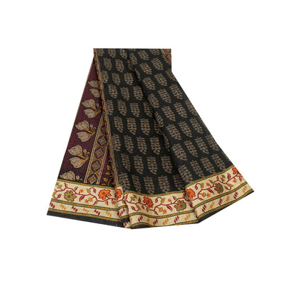 Sanskriti Vintage Sarees Black Pure Cotton Hand Block Print & Woven 5+YD Sari
