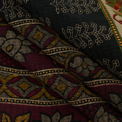 Sanskriti Vintage Sarees Black Pure Cotton Hand Block Print & Woven 5+YD Sari