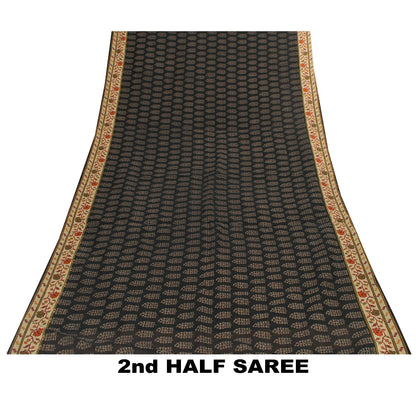 Sanskriti Vintage Sarees Black Pure Cotton Hand Block Print & Woven 5+YD Sari