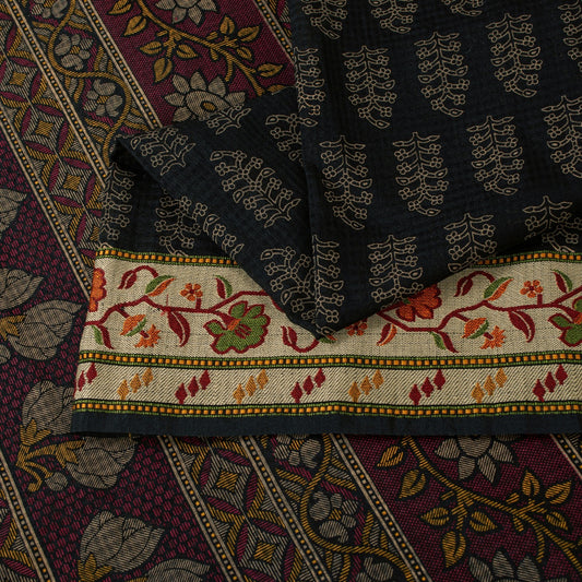 Sanskriti Vintage Sarees Black Pure Cotton Hand Block Print & Woven 5+YD Sari