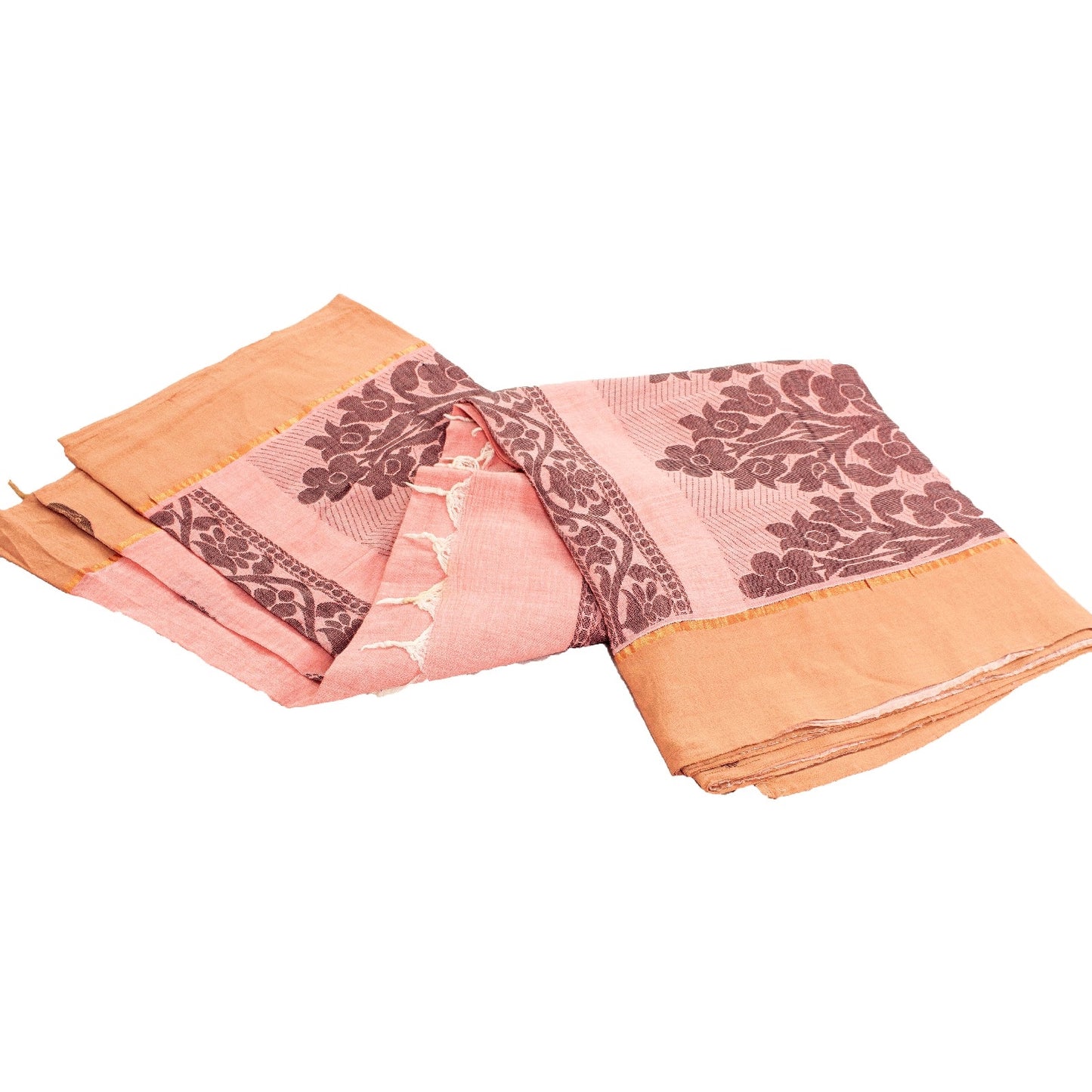 Sanskriti Vintage Sarees Pink Pure Cotton Floral Woven 5+YD Indian Festival Sari