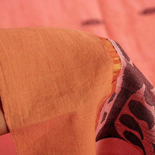 Sanskriti Vintage Sarees Pink Pure Cotton Floral Woven 5+YD Indian Festival Sari