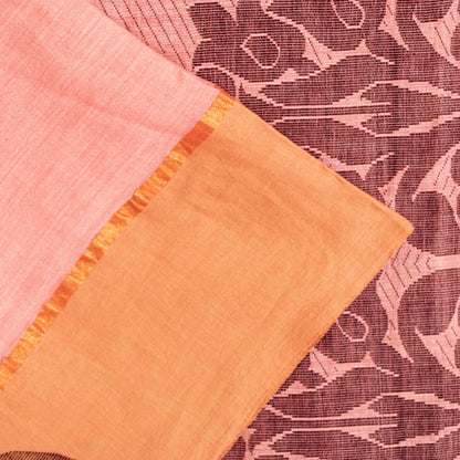 Sanskriti Vintage Sarees Pink Pure Cotton Floral Woven 5+YD Indian Festival Sari