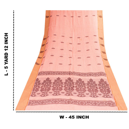 Sanskriti Vintage Sarees Pink Pure Cotton Floral Woven 5+YD Indian Festival Sari