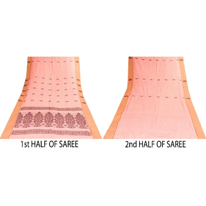 Sanskriti Vintage Sarees Pink Pure Cotton Floral Woven 5+YD Indian Festival Sari