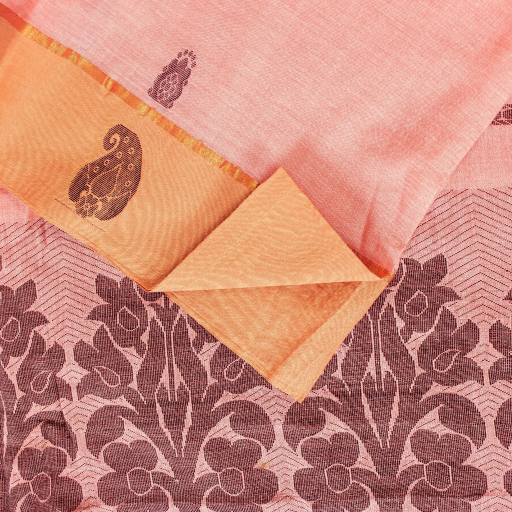 Sanskriti Vintage Sarees Pink Pure Cotton Floral Woven 5+YD Indian Festival Sari