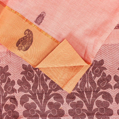 Sanskriti Vintage Sarees Pink Pure Cotton Floral Woven 5+YD Indian Festival Sari