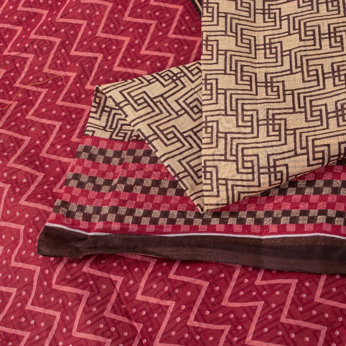 Sanskriti Vintage Sarees Brown Pure Cotton Geometric Print 5+YD Sustainable Sari