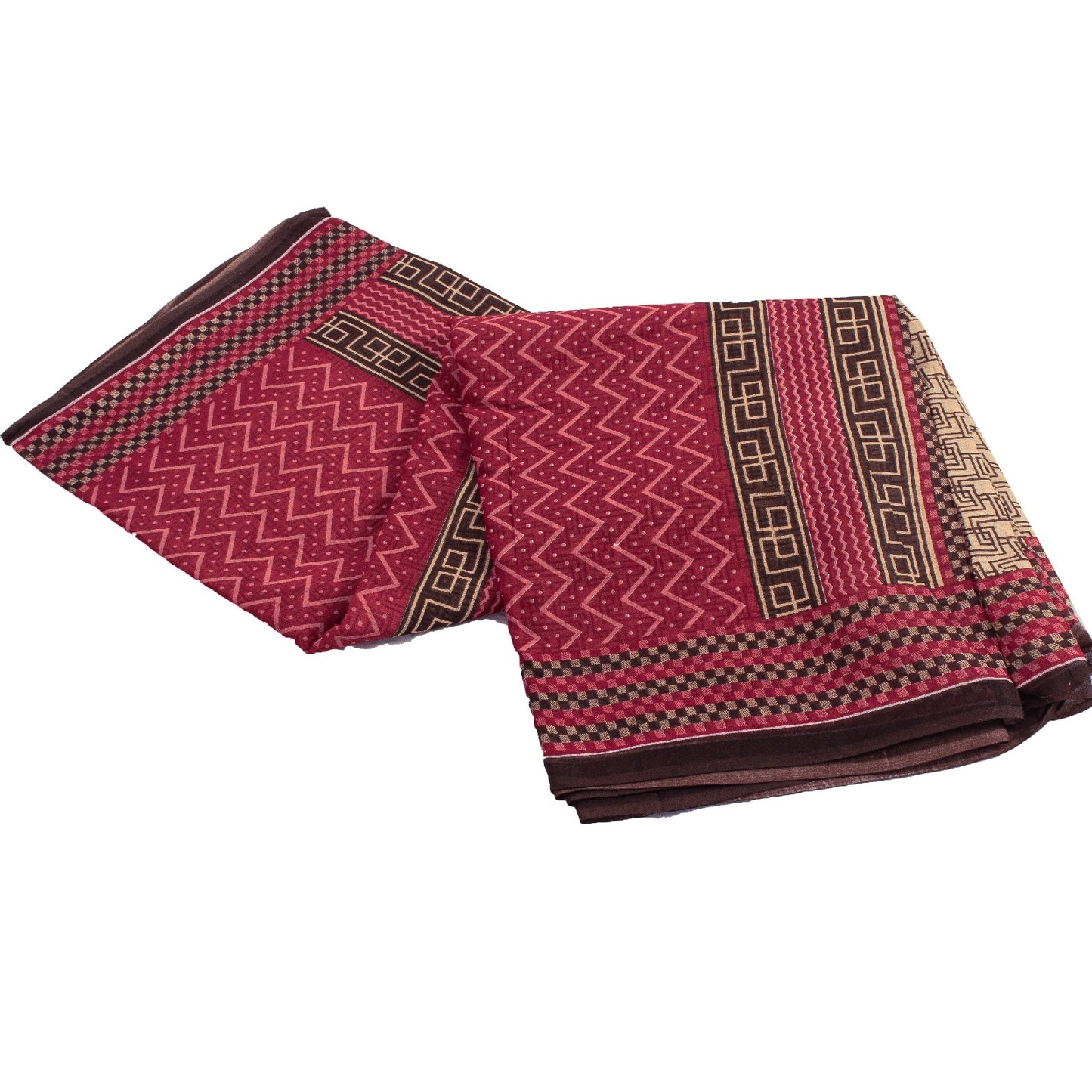 Sanskriti Vintage Sarees Brown Pure Cotton Geometric Print 5+YD Sustainable Sari