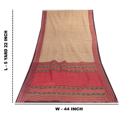 Sanskriti Vintage Sarees Brown Pure Cotton Geometric Print 5+YD Sustainable Sari