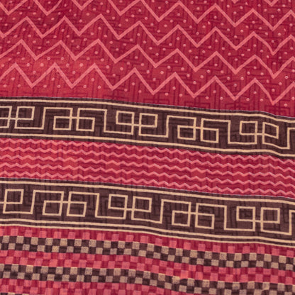 Sanskriti Vintage Sarees Brown Pure Cotton Geometric Print 5+YD Sustainable Sari