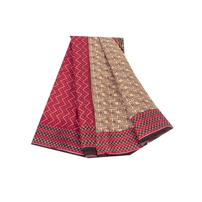 Sanskriti Vintage Sarees Brown Pure Cotton Geometric Print 5+YD Sustainable Sari