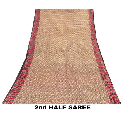 Sanskriti Vintage Sarees Brown Pure Cotton Geometric Print 5+YD Sustainable Sari