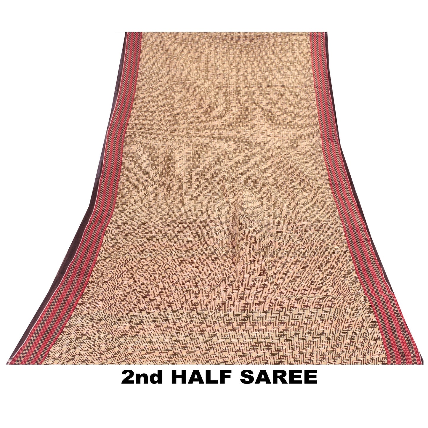 Sanskriti Vintage Sarees Brown Pure Cotton Geometric Print 5+YD Sustainable Sari