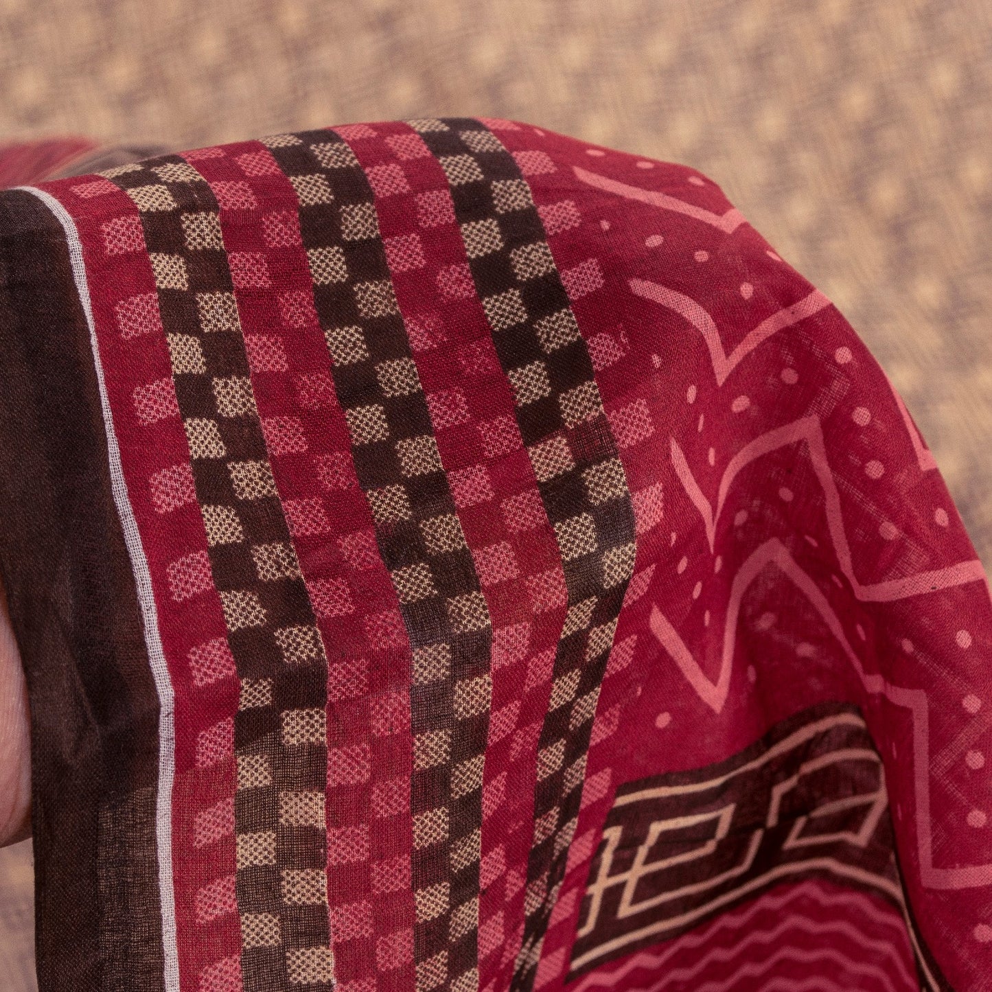 Sanskriti Vintage Sarees Brown Pure Cotton Geometric Print 5+YD Sustainable Sari