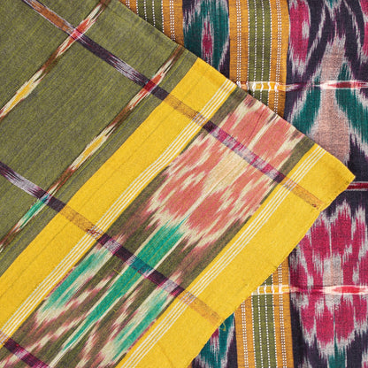 Sanskriti Vintage Sarees GreenIkat Handwoven Odisha Pure Cotton Sari 5+yd Fabric