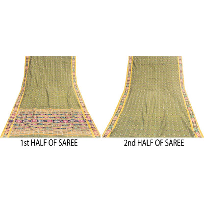 Sanskriti Vintage Sarees GreenIkat Handwoven Odisha Pure Cotton Sari 5+yd Fabric